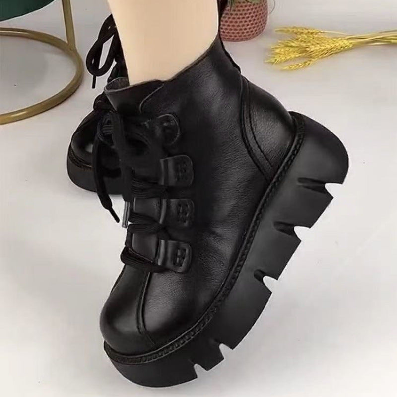 Damen Trendige Schnürstiefeletten mit robuster Sohle und warmem Innenfutter EB