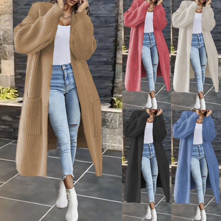 Damen Großer Strickmantel mit tiefen Taschen und lässigem Schnitt EB