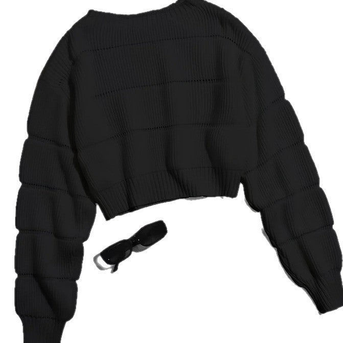 Damen Trendiger Strickpullover mit strukturierter Rippoptik und verkürztem Schnitt EB