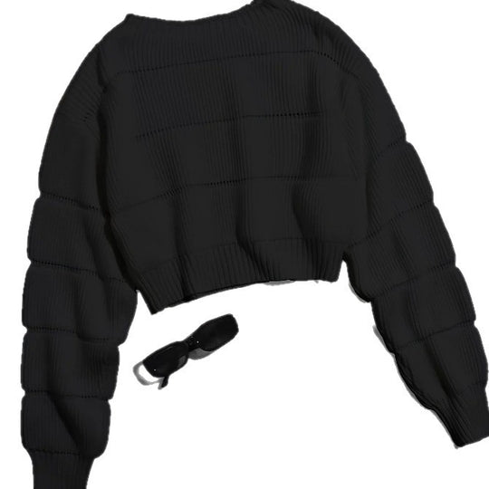 Damen Trendiger Strickpullover mit strukturierter Rippoptik und verkürztem Schnitt EB