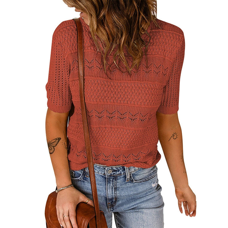 Damen luftiger Strickpullover mit Lochmuster EB