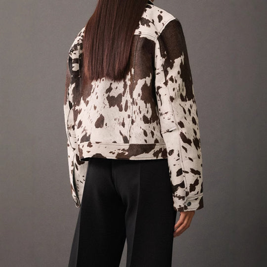 Damen modische Lammfelljacke mit auffälligem Tiermotiv EB
