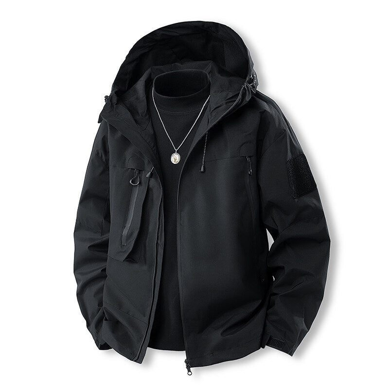 Herren wasserfeste Multifunktionsjacke mit Kapuze und praktischen Taschen EB