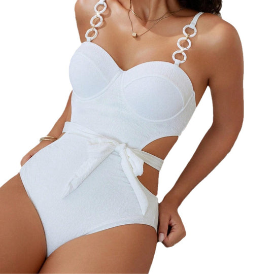 Damen Einteiliger Badeanzug mit raffinierten Schulterdetails und eleganter Schleifenbindung EB