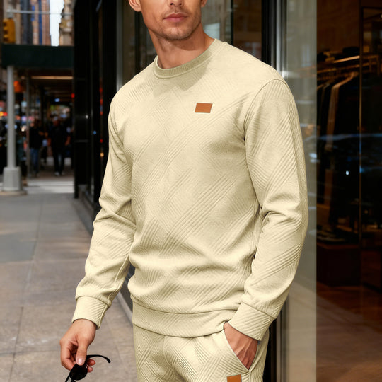 Herren nan strukturierter Baumwollstrickpullover mit Rautenstruktur, Rundhalsausschnitt und elastischen Bündchen EB