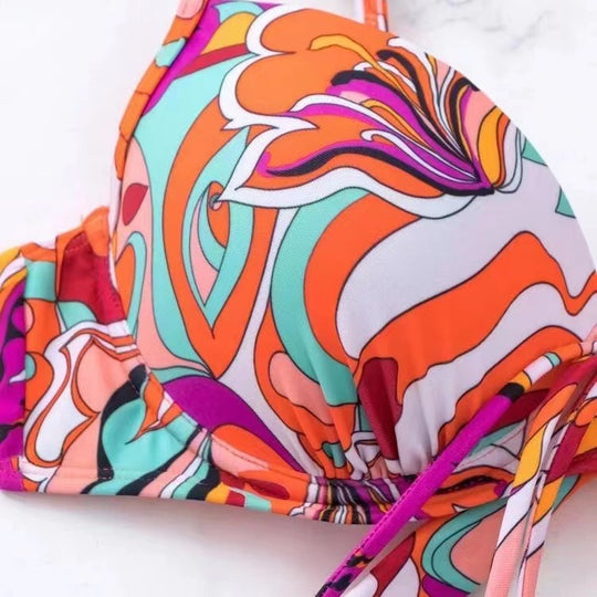 Damen Zweiteiliges Bikini-Set mit hochgezogenem Höschen und verstellbaren Trägern EB