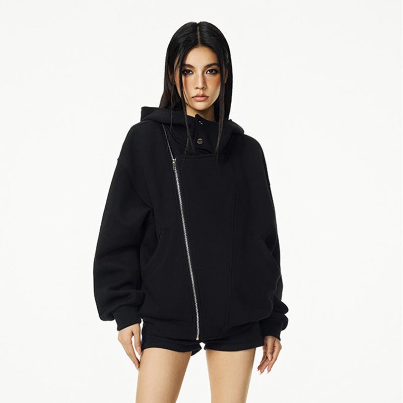 Damen Kapuzenpullover mit asymmetrischem Reißverschluss und komfortabler Passform EB