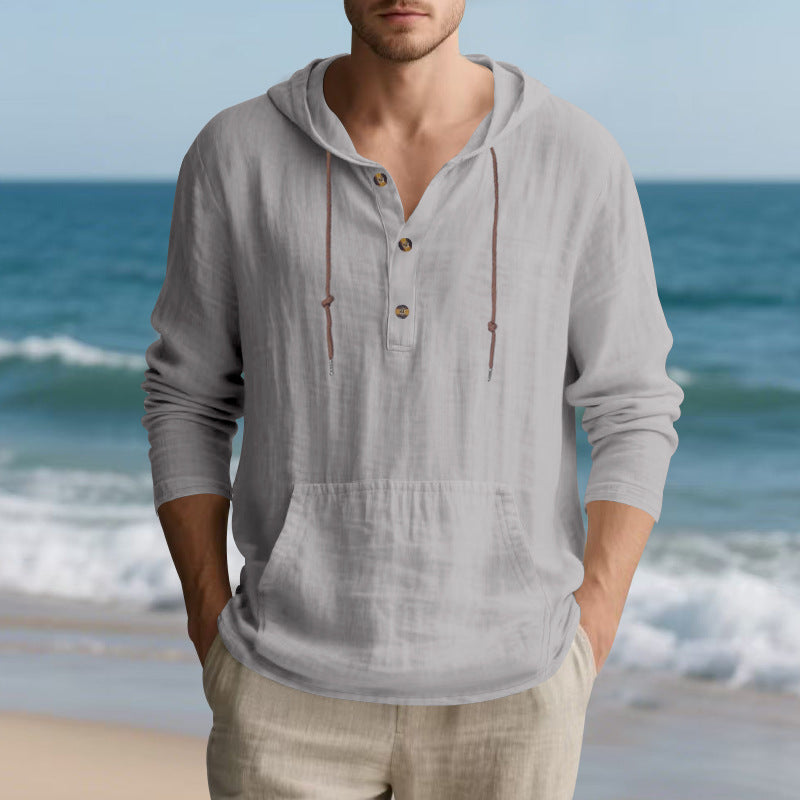 Herren lässiger Kapuzenpullover mit Knopfleiste und Kängurutasche EB