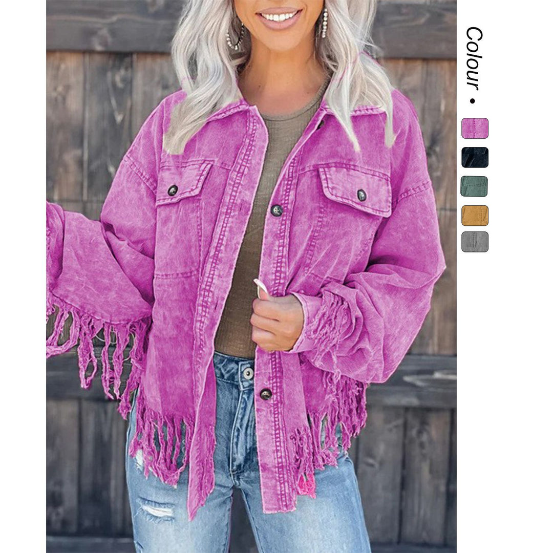 Damen Fransen-Jacke aus Denim im lässigen Oversize-Schnitt EB