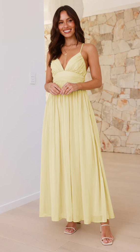 Damen Maxikleid mit schmalen Spaghetti-Trägern und elegantem Wickel-Design EB