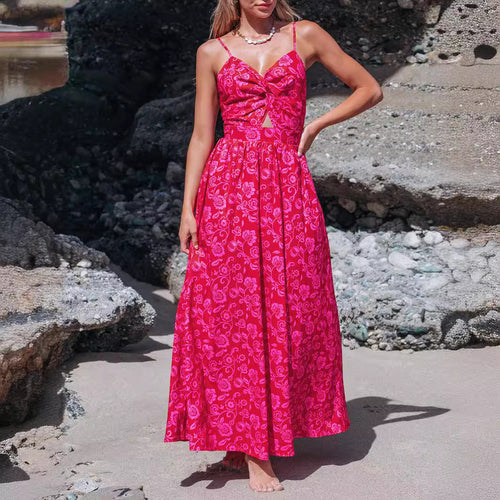 Damen Maxikleid mit raffiniertem Knotendesign und floralem Muster EB