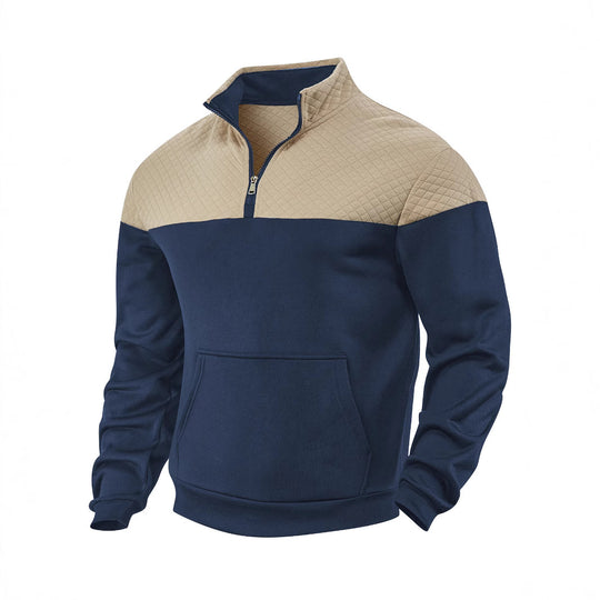 Herren nan Schulterpaneel-Halbzip-Sweatpullover mit gesteppter Schulterpartie und Kängurutasche EB