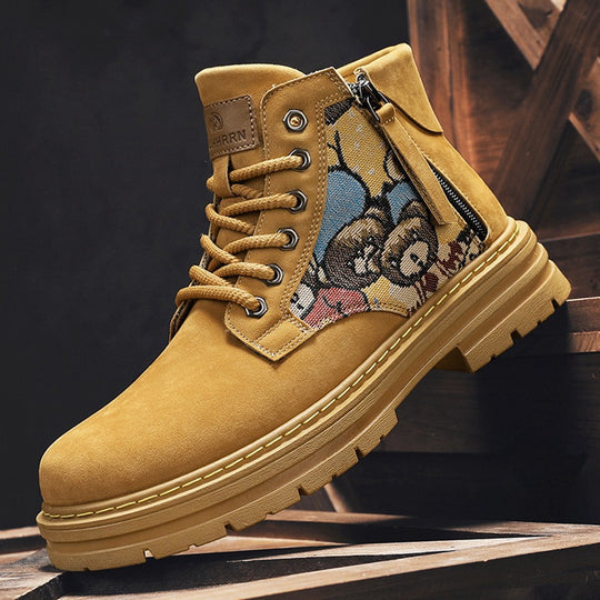 Damen Modische Schnürstiefel mit einzigartigem floralen Design und robustem Profil EB