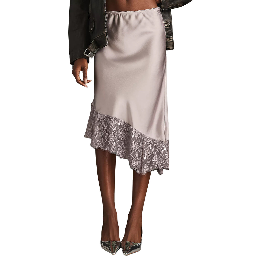 Damen Satinrock mit Spitze und asymmetrischem Saum EB