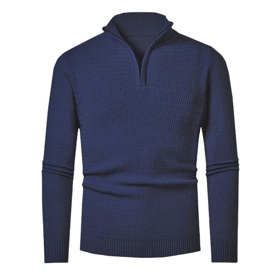 Herren eleganter Strickpullover mit Zipper und strukturiertem Wellen-Design EB