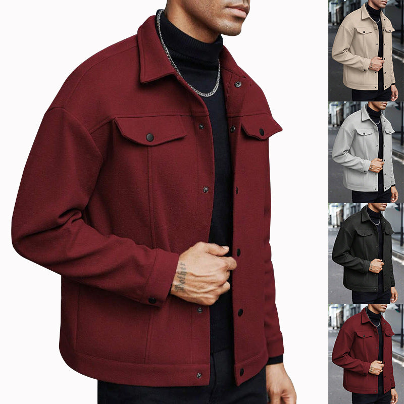 Herren nan Wolloptik-Overshirt Jacke im Shacket-Stil mit Brustklappen und Druckknopfleiste EB