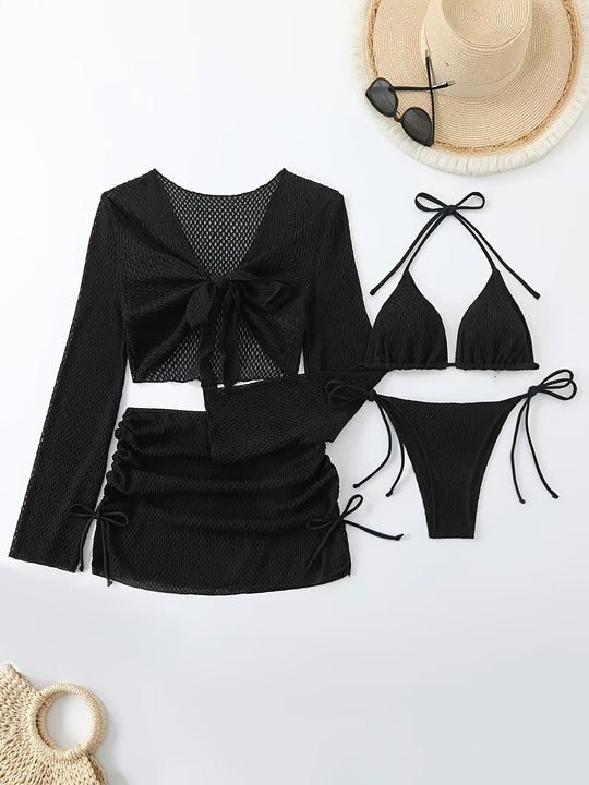 Damen luftiger Netz-Bikini mit sportlichem Cover-Up EB