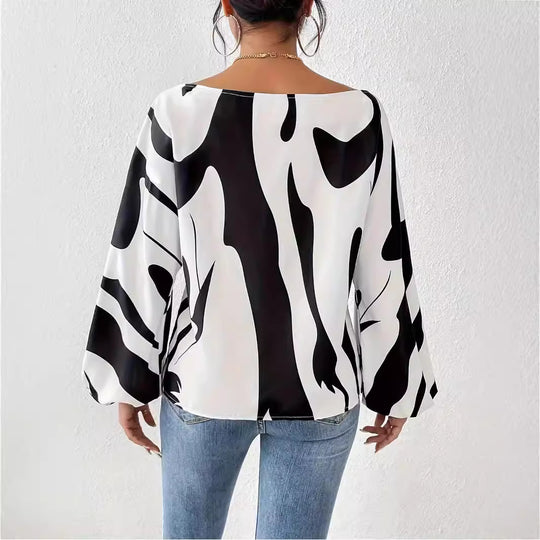 Damen Oversized Bluse mit asymmetrischem Schnitt und gestreiftem Design EB