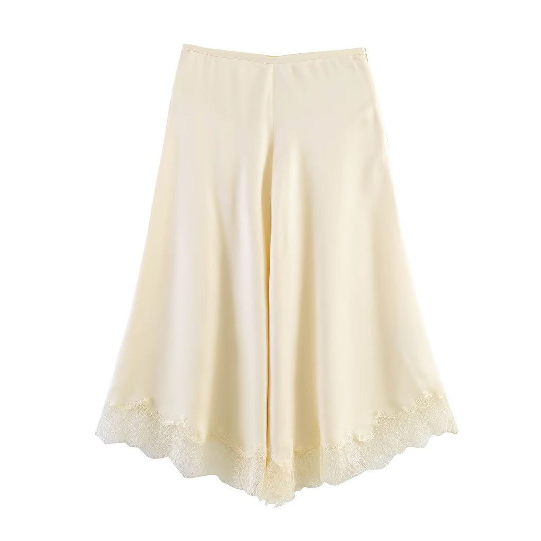 Damen weite Palazzo-Hose mit feiner Spitze und elastischem Bund EB