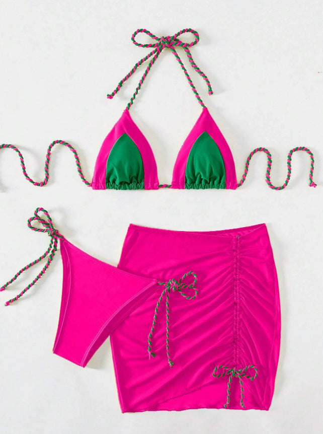 Damen Bikini-Set mit modernem Knoten-Design und figurbetontem Rock EB