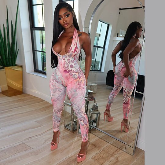 Damen Bodycon Jumpsuit mit schmalem Schnitt und tiefem V-Ausschnitt EB