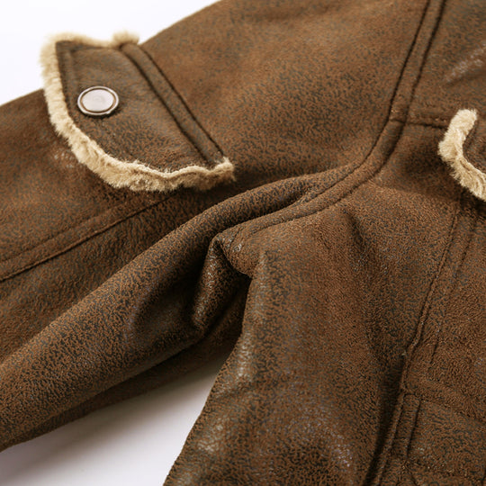 Herren Gefütterte Pilotenjacke aus Kunstleder mit Teddyfutter und Reißverschluss EB
