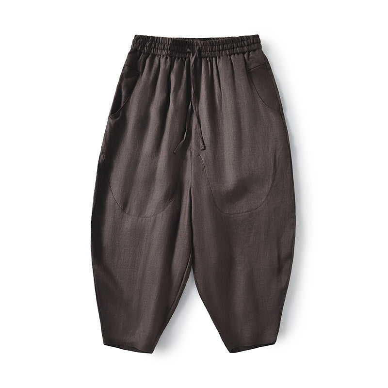 Damen Locker geschnittene Leinenhose mit elastischem Bund EB