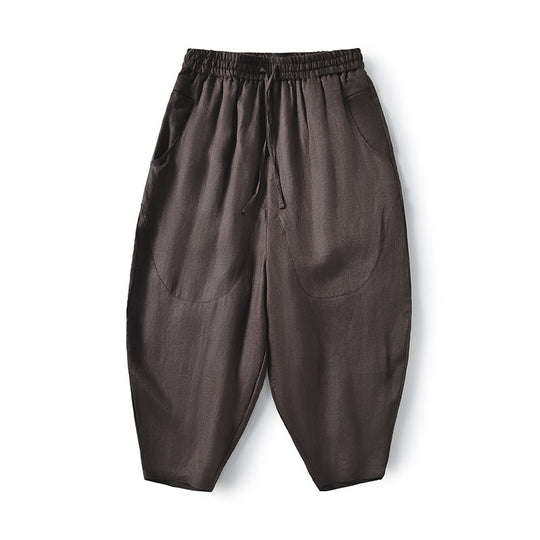 Damen Locker geschnittene Leinenhose mit elastischem Bund EB