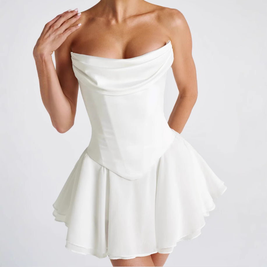 Damen Elegantes Hochzeitskleid mit ausgefallenem Wickeldesign und schwingendem Rock EB