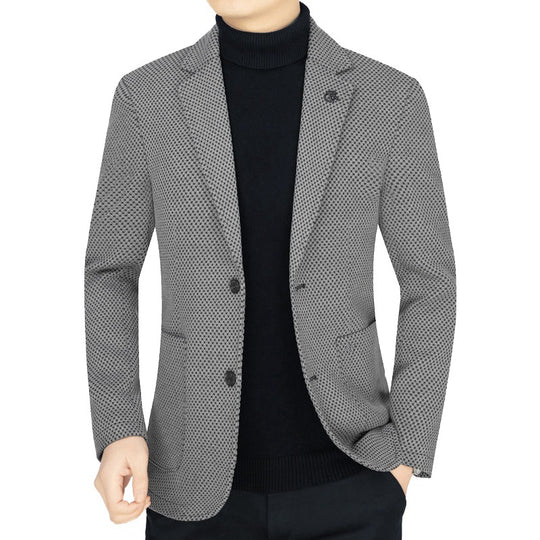 Herren Unstrukturiertes Slim-Fit Reiseblazer aus strukturierter Strickoptik mit aufgesetzten Taschen EB