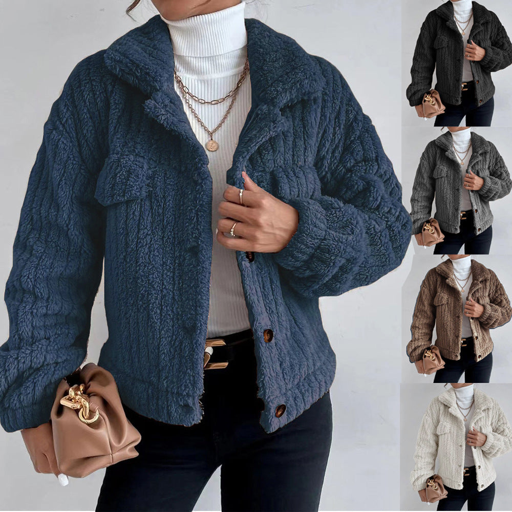 Damen kuschelige Overshirtjacke mit strukturiertem Fell EB