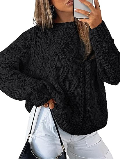 Damen Oversize-Zopfmuster-Pullover aus grobem Strick EB