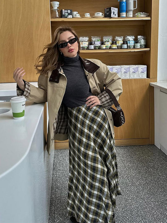 Damen lässige Utility-Jacke mit modischem Karomuster EB