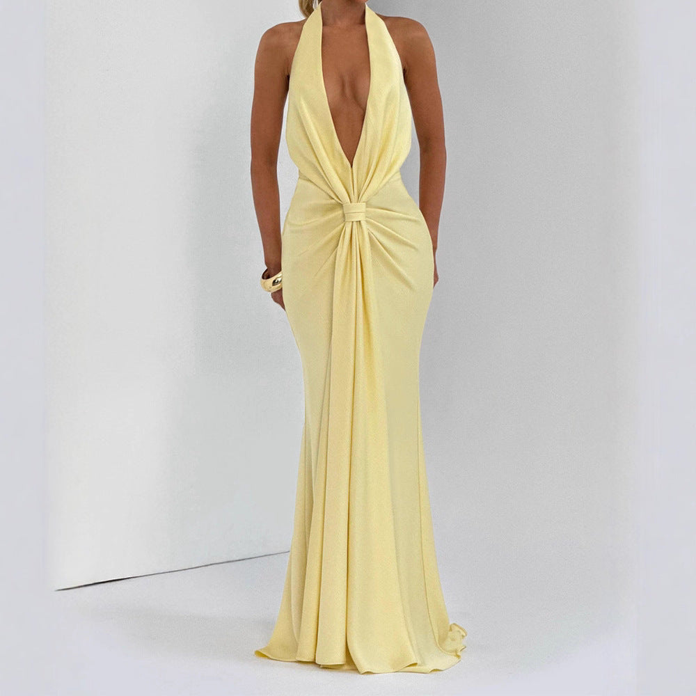 Damen Elegantes Maxi-Kleid mit tiefem V-Ausschnitt und drapierten Details EB