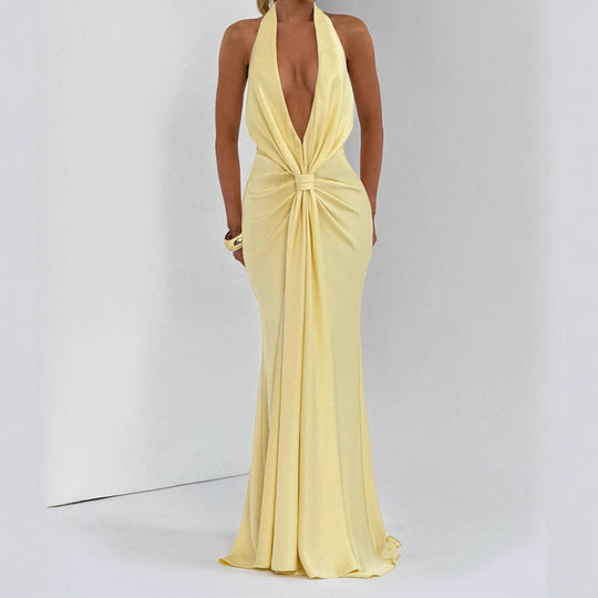 Damen Elegantes Maxi-Kleid mit tiefem V-Ausschnitt und drapierten Details EB