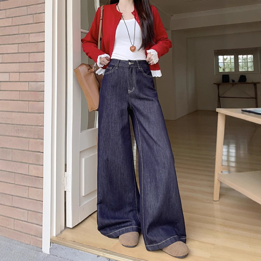 Damen Weite Denim-Hosen im modernen Schnitt mit hohem Bund EB