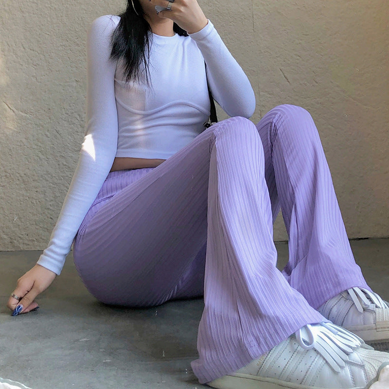 Damen Flared Leggings mit schnittigem Rippdesign und hohem Bund EB
