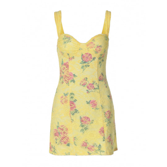 Damen Figurbetontes Sommerkleid mit Blumendruck und Herz-Ausschnitt EB