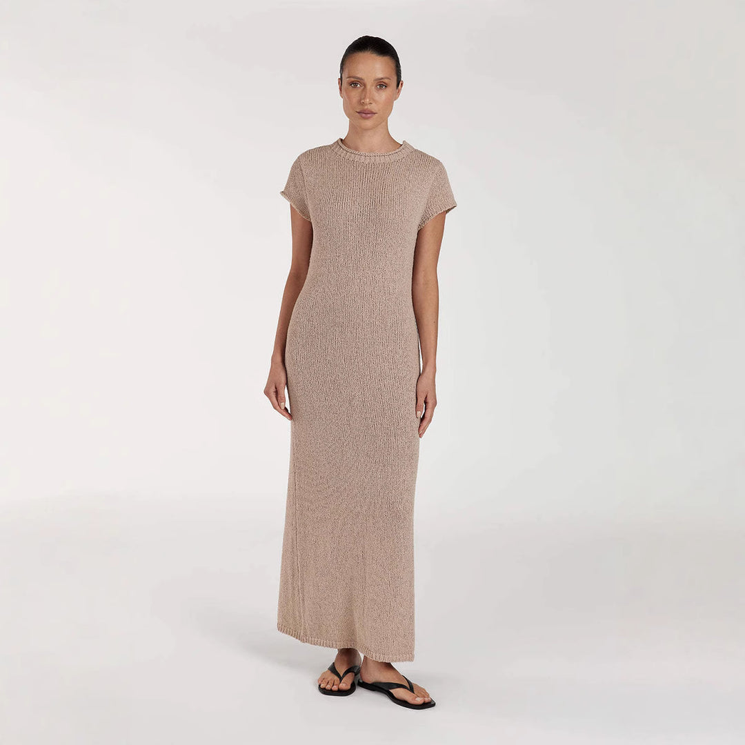 Damen Maxikleid mit strukturiertem Strickmuster und leichtem Gewicht EB