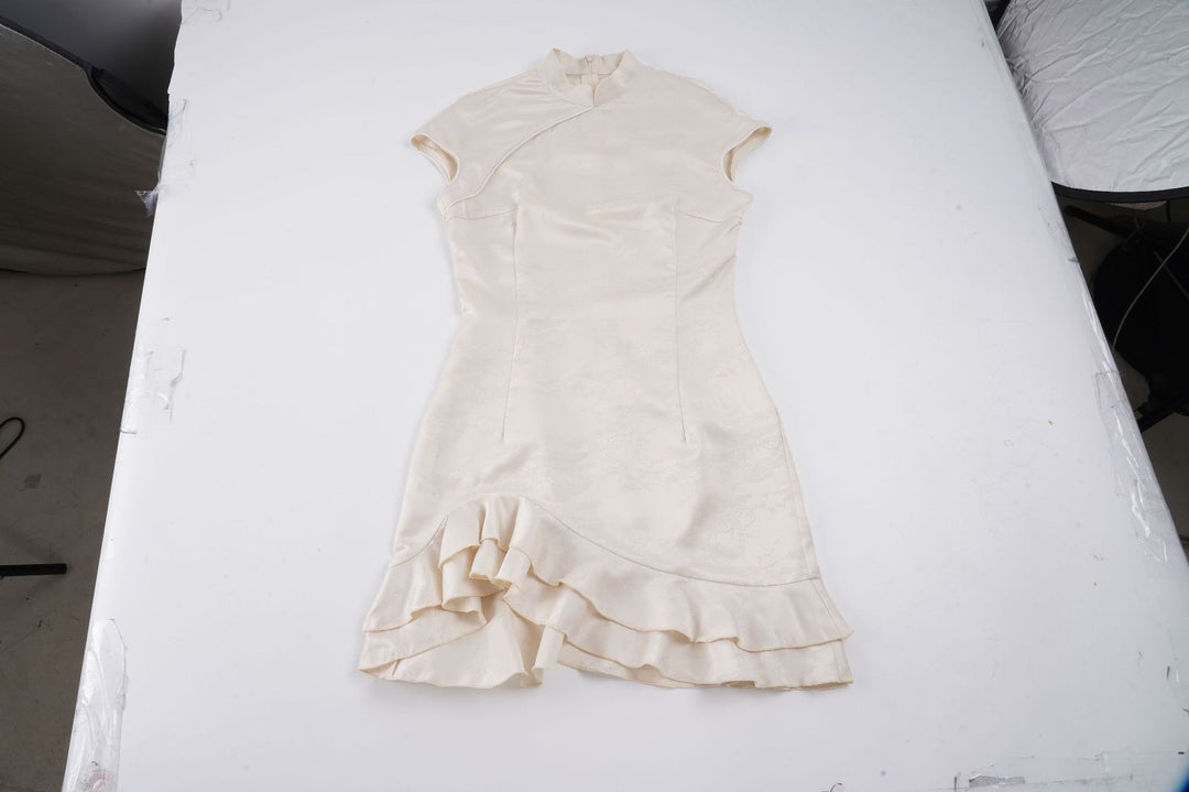 Damen elegant geschnittenes Chiffon-Kleid mit Rüschenkante EB