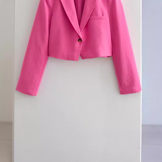 Damen cropped Blazerjacke mit elegantem Revers und praktischen Taschen EB