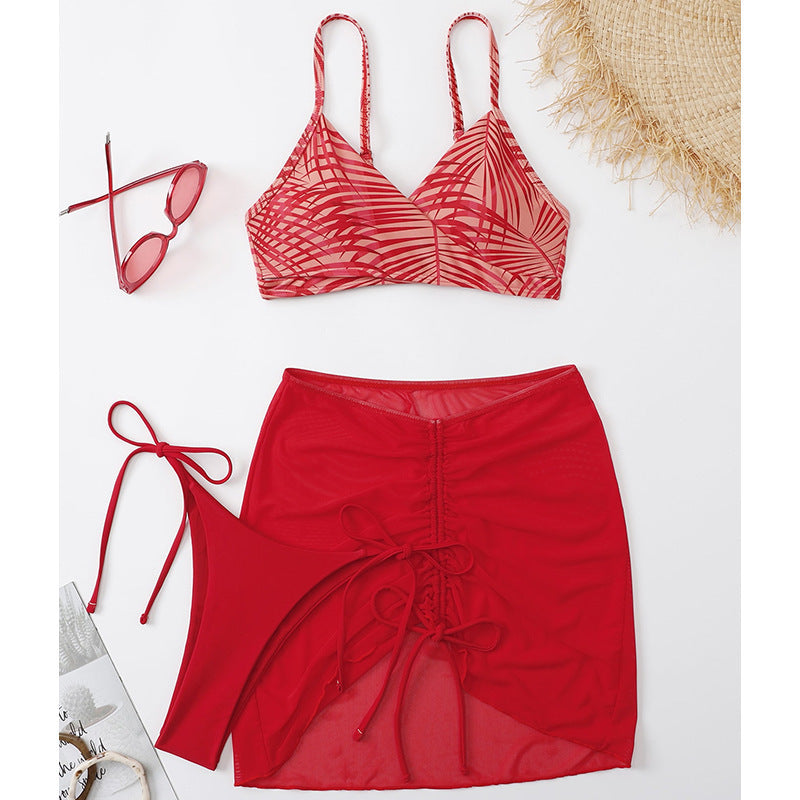 Damen Bikini-Set mit verspieltem Wickelrock und raffinierten Schnürdetails EB