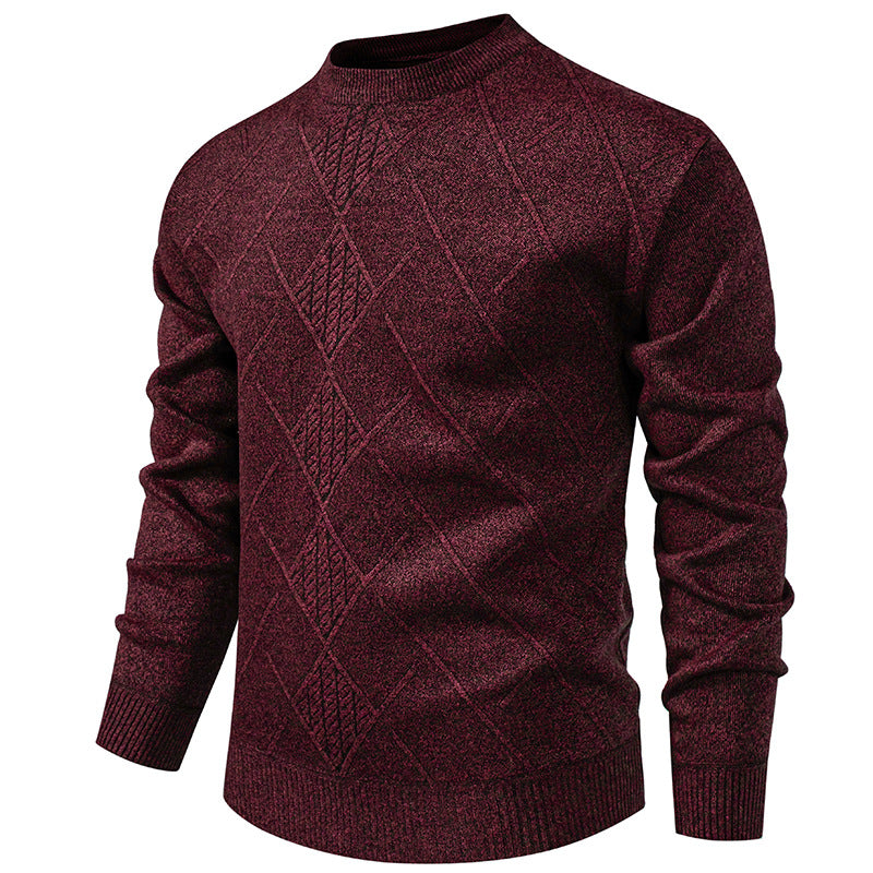 Herren Feiner Strickpullover mit strukturiertem Zopfmuster und Rundhalsausschnitt EB