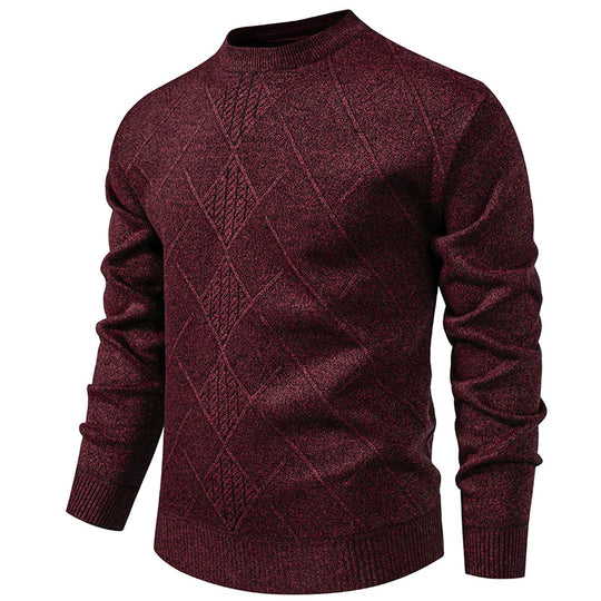 Herren Feiner Strickpullover mit strukturiertem Zopfmuster und Rundhalsausschnitt EB
