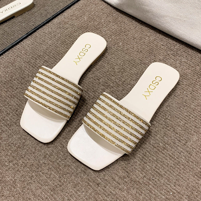 Damen Glamouröse Slipper mit dekorativer Strassverzierung EB