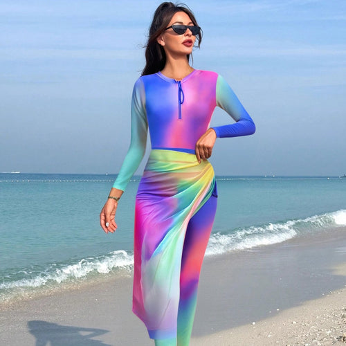 Damen modischer Langarm-Surfsuit mit Wickeloptik EB
