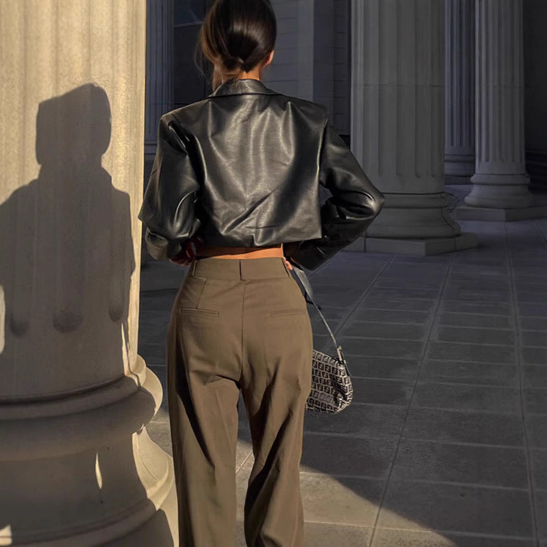 Damen Modische Cropped jacke mit Brusttaschen EB