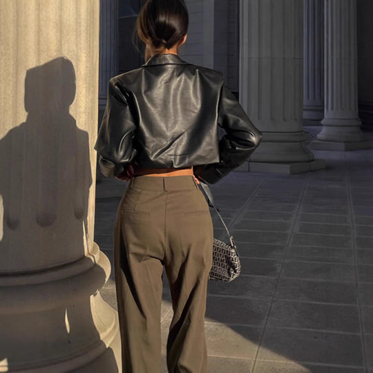 Damen Modische Cropped jacke mit Brusttaschen EB