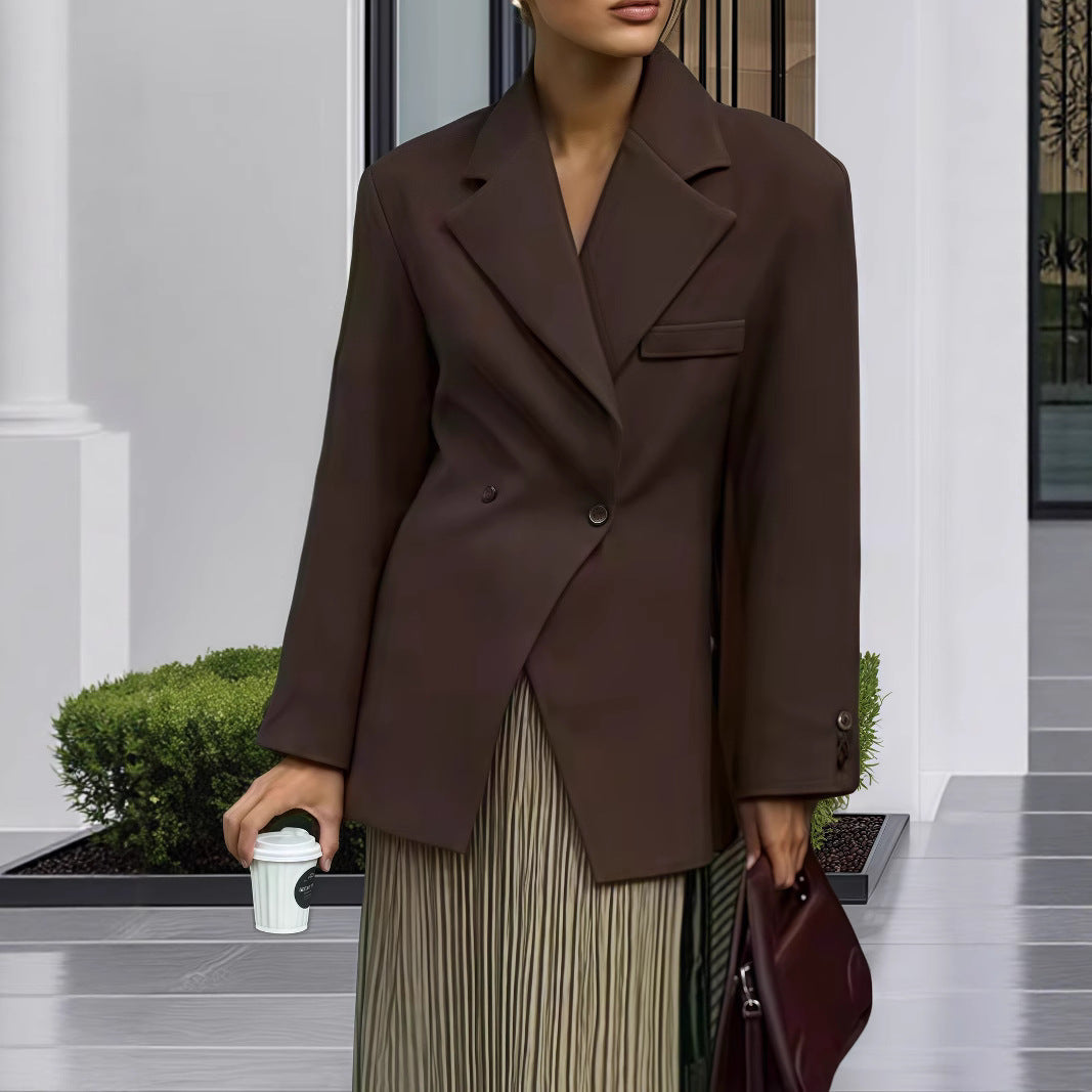Damen Eleganter Doppelreiher-Blazer mit edlem Schnitt und hohem Kragen EB