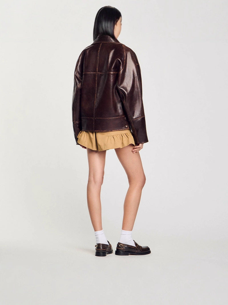 Damen Kunstlederjacke im lässigen Schnitt mit praktischen Taschen und stilvollem Revers EB